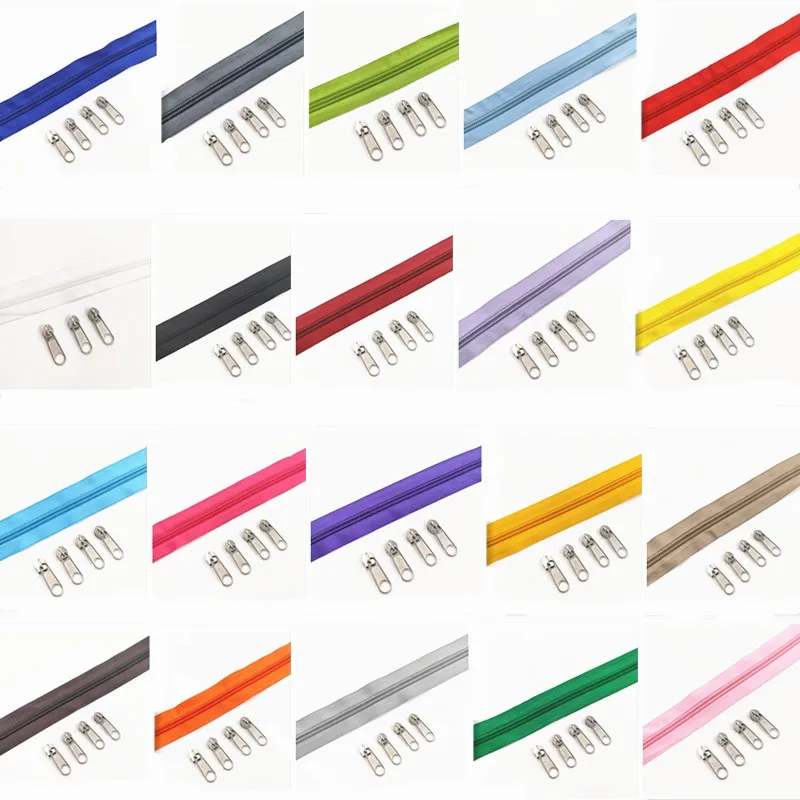 1/2/3/5/8/10 متر 5 # طويلة سحابات من النايلون رولز مع 2/4/6/10/16 /20 قطع سستة المنزلق ل خياط الخياطة اكسسوارات #3