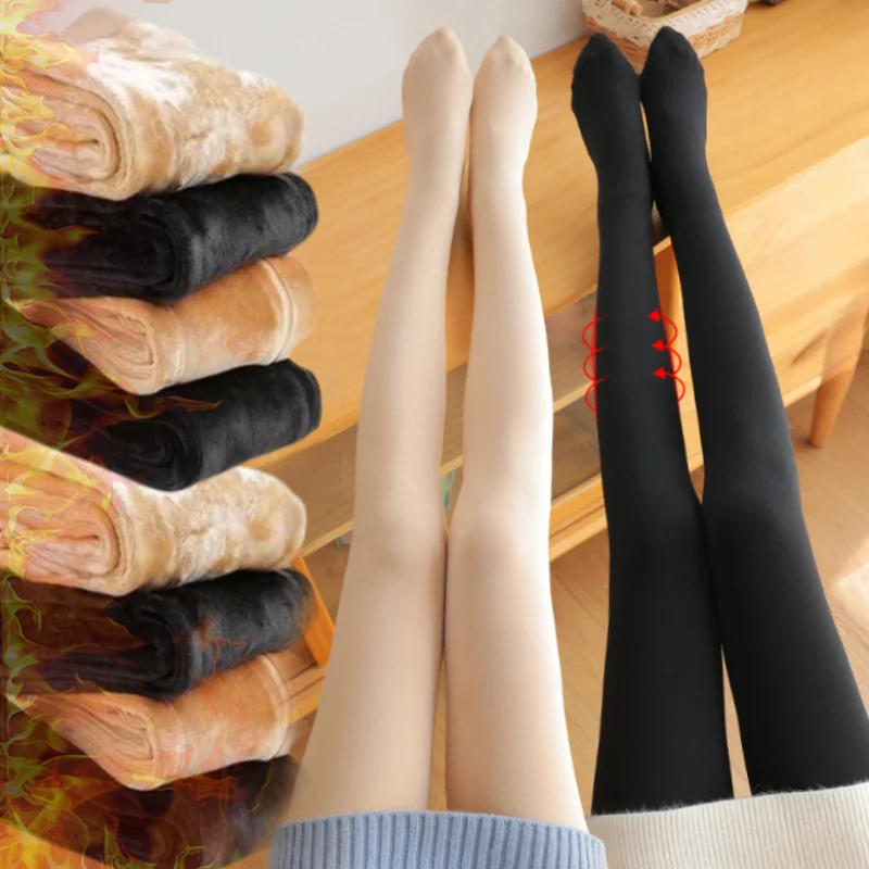 1/2pcs Thicken Thermal Tights Leggings Women Winter Fleece Velvet Thermo Stockings High Waist Elastic Slim Translucent Pantyhose