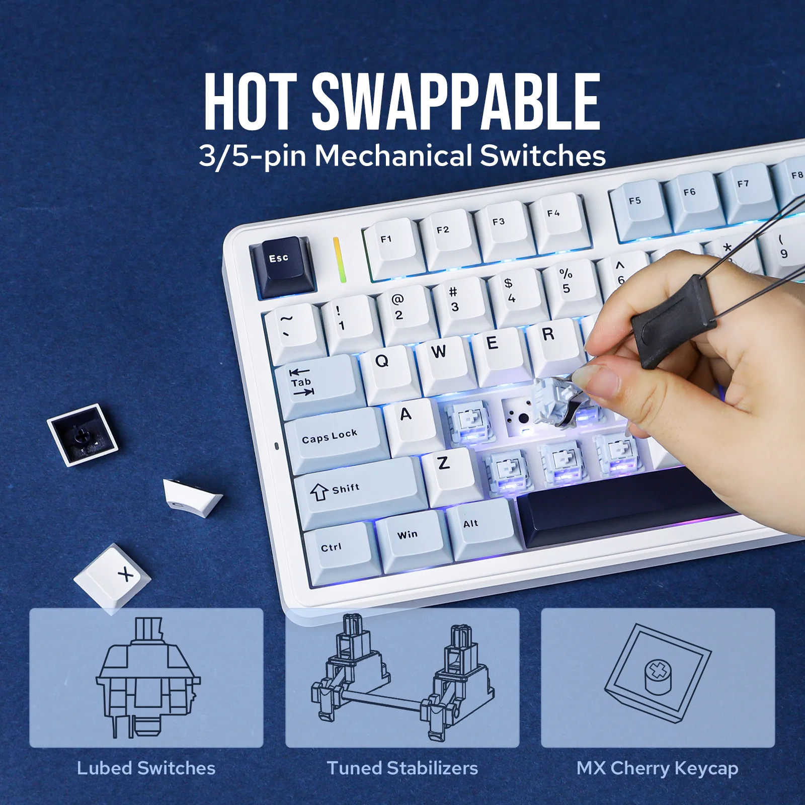 AULA F99 PRO 96% Layout Hot-Swappable Gasket-Mounted Wired/Bluetooth/2.4GHz Wireless Mechanical Keyboard for Mac/Win