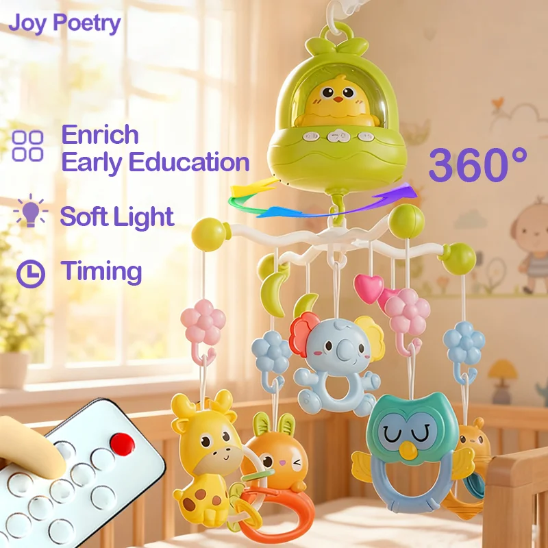 360° Bird Musical Remote Control Baby Crib Mobile Rotating Soft Light Bed Bell Toy Timing Hanging Infant Newborn Bedside Gift
