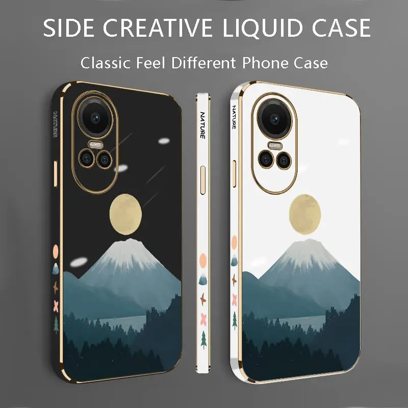 R eno 10 Lunar Volcano Luxury Plating Phone Case For OPPO Reno 7 8Pro 8 8T 10 10Pro 9 9Pro 9ProPlus 11 12 K12 K11 K12X Cover