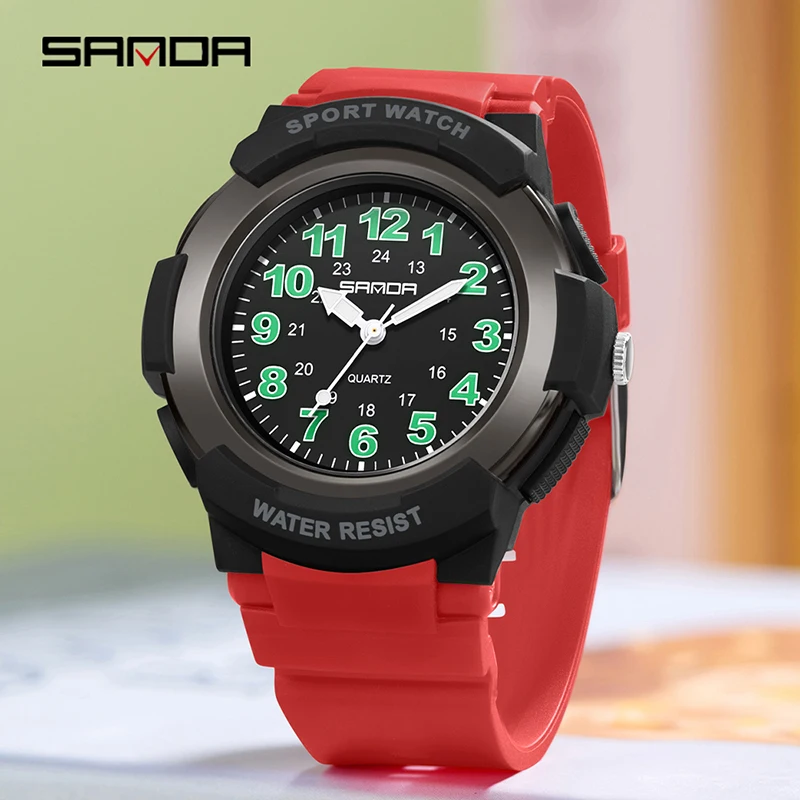 SANDA 6308 nuevo reloj para niños impermeable examen de estudiante reloj de cuarzo silencioso Simple Digital luz colorida reloj de mujer para hombres