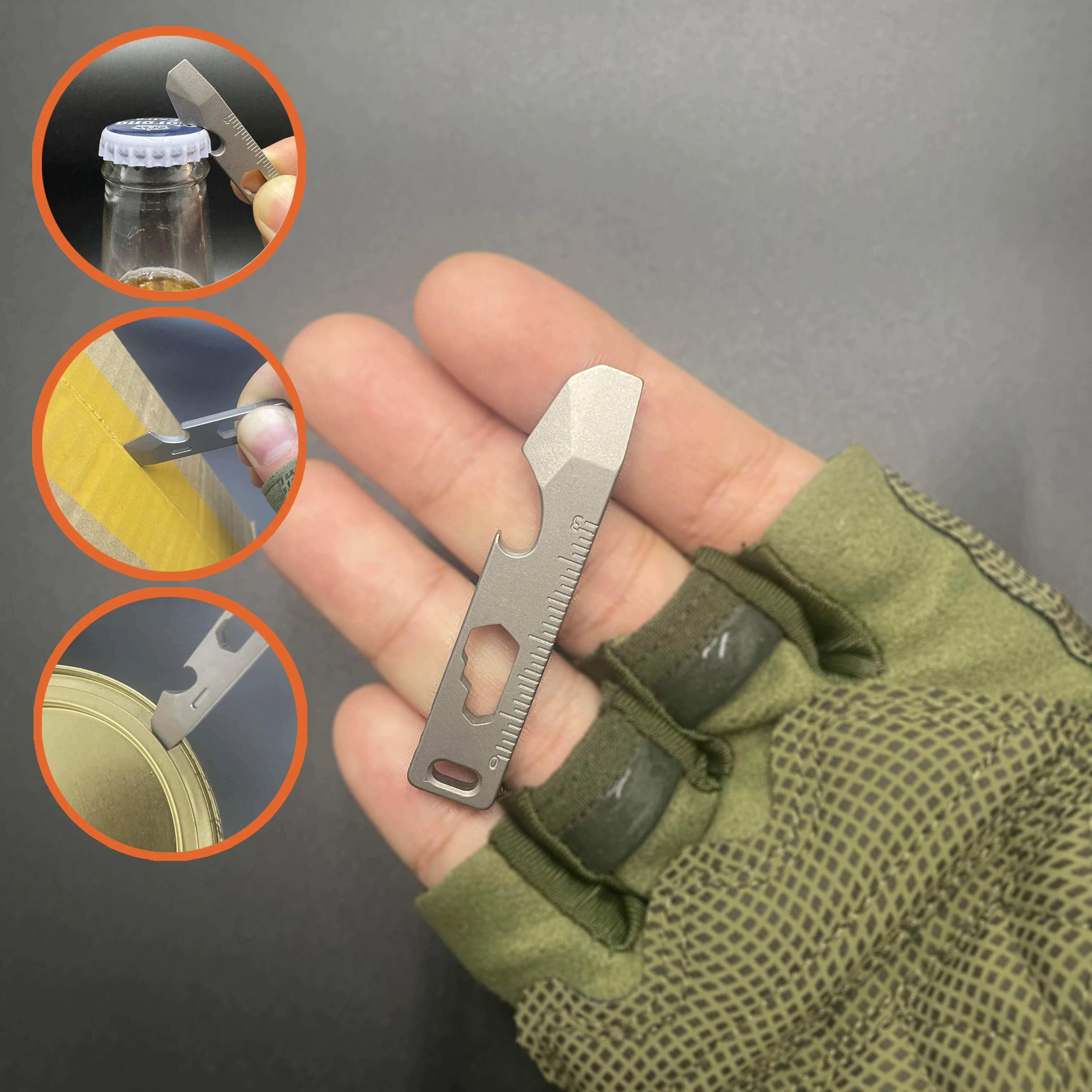 Alat luar ruangan multifungsi, paduan Titanium skala pembuka botol linggis Mini kunci heksagonal Edc