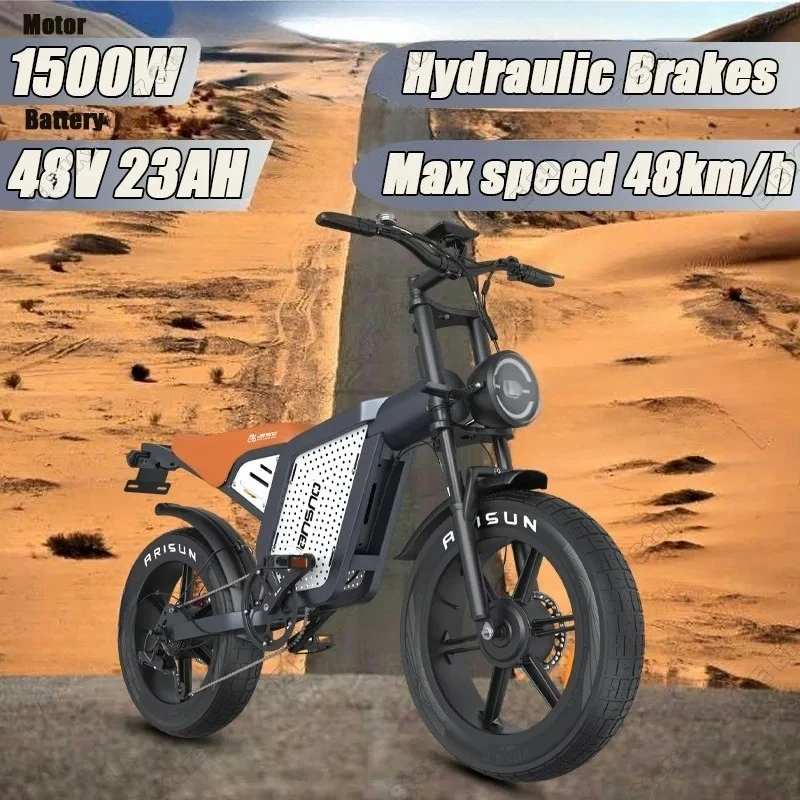 48V 23Ah Lithium battery 20Inch Electric bicycle Snow Off-road Hydraulic Brake E bike X60G Electric Bike 1500W Dual Motor