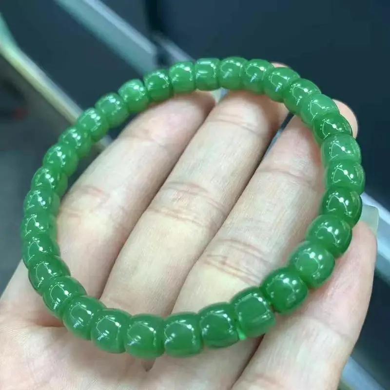 Natural Russian Hetian Jade Bracelet In Spinach Green, Versatile Men And Women