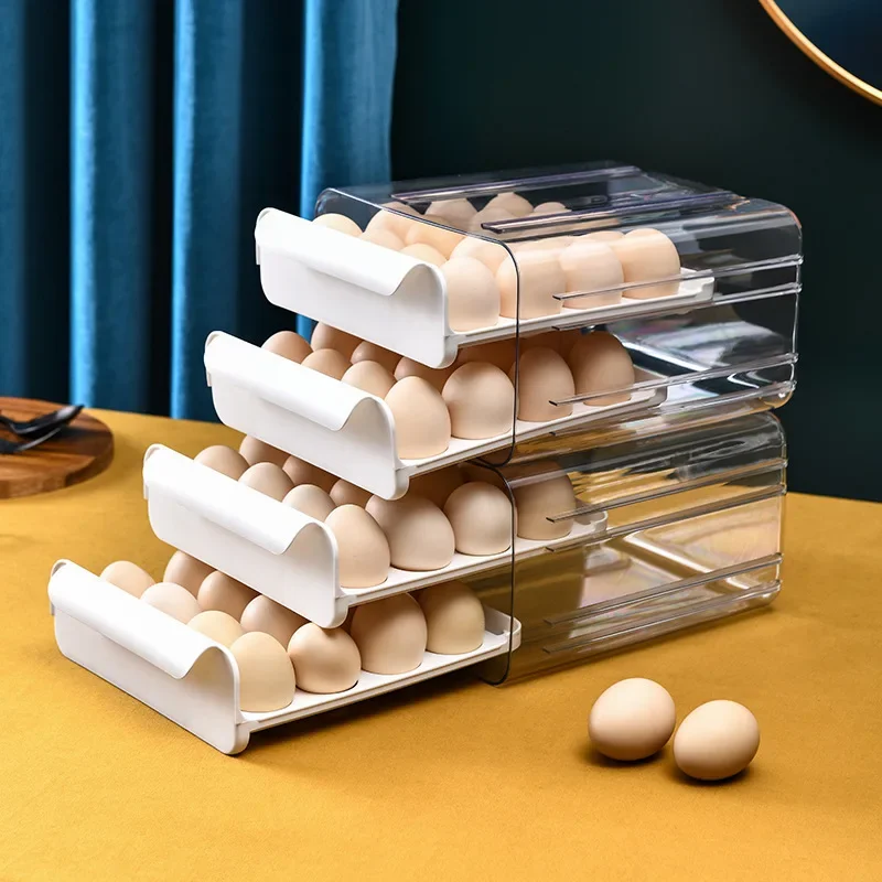 Drawer-Style Egg Storage Box for Refrigerator Double-Layer Large Capacity Stackable Transparent Container Efficient Organizer