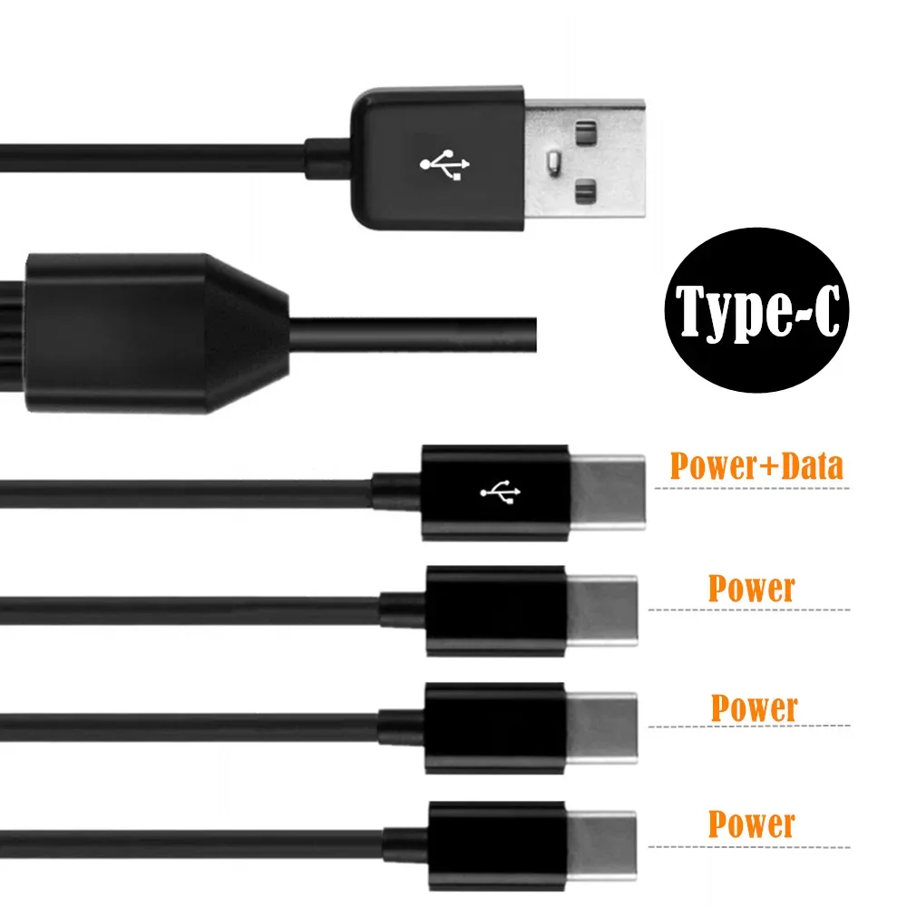 USB 2.0 Type A Male To 2/3/4 Ports Type-C Male 4 in 1 USB C Splitter Y Phone Data Sync Charging Power Adapter Cable 0.3m 1m 1.5m