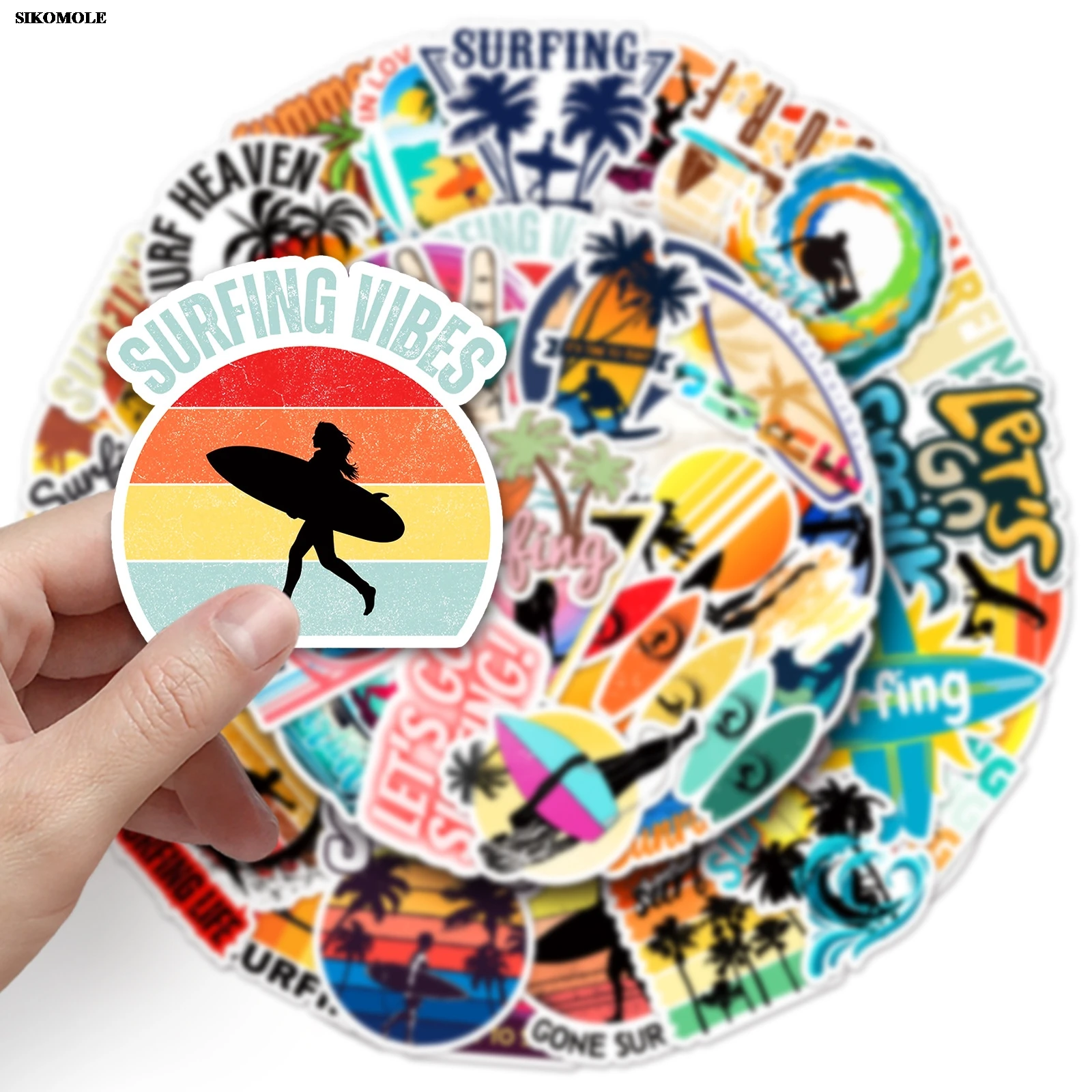 Cartoon Surf Adesivos para Crianças, Surf de Praia, Diário DIY, Laptop, Bagagem, Adesivo de Skate, Decalques Divertidos, Brinquedos Presente, 10, 30, 50Pcs