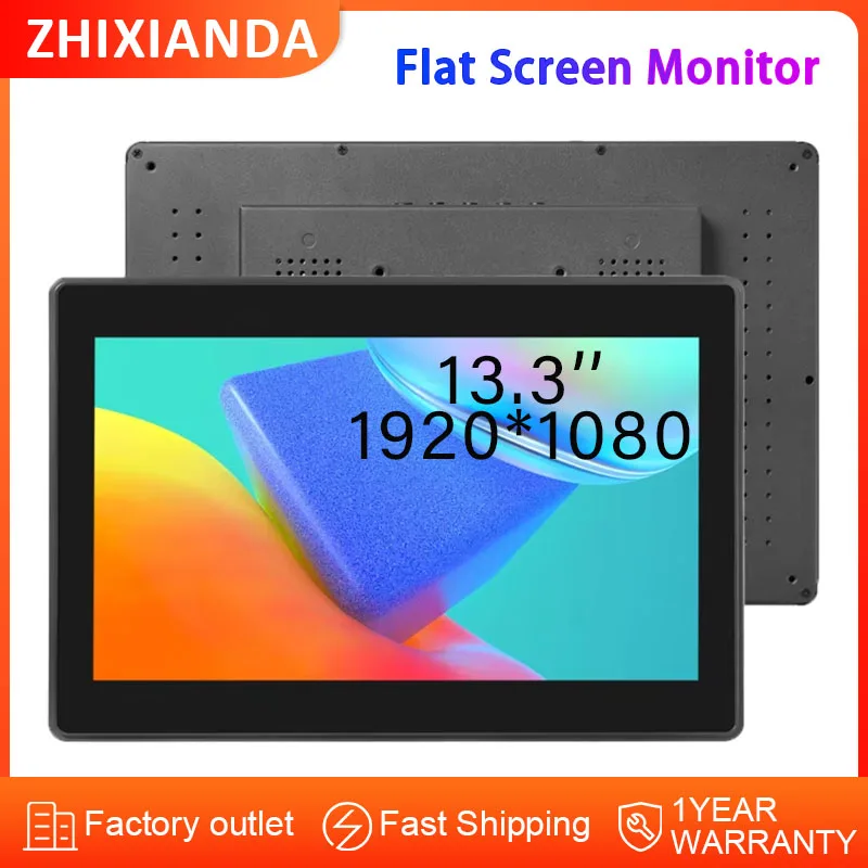 Zhixianda 13.3 inch 1920*1080 LCD Multi Touch Screen Display Industrial Grade Flat Screen Monitor with HD VGA USB