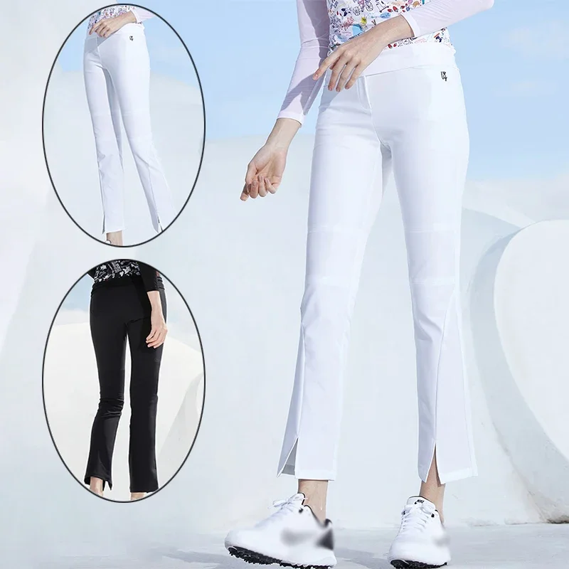 Love Golf Korean Style Split Flared Pants Women High Waist Cropped Trousers Ladies Slim Side Pockets Golf Sweatpants Athletic