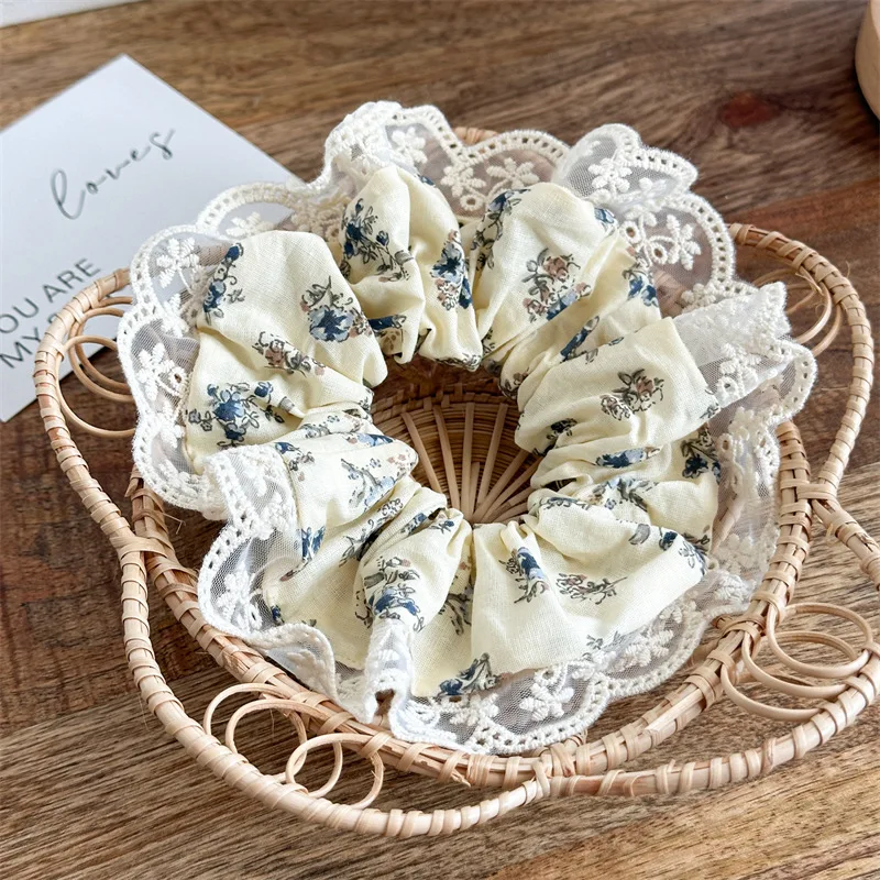 2025 أوائل الربيع جديد لطيف فتاة إكسسوارات الشعر موضة الحلو الدانتيل الطباعة الدانتيل Scrunchie مطاطا Scrunchie الشعر حبل #3