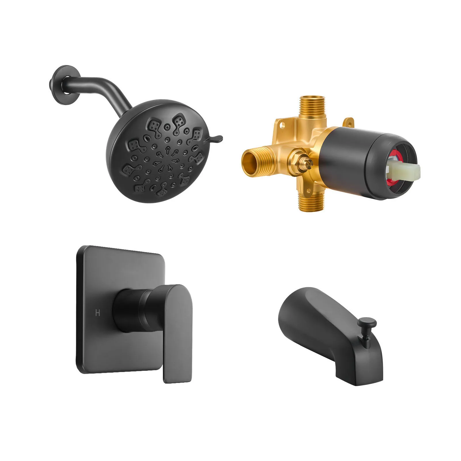 SucceBuy Tub and Shower Faucet Set 5 Inch 8-Setting Single Handle Shower Head Bathtub Spout with Brass Pressure Balancing Valve