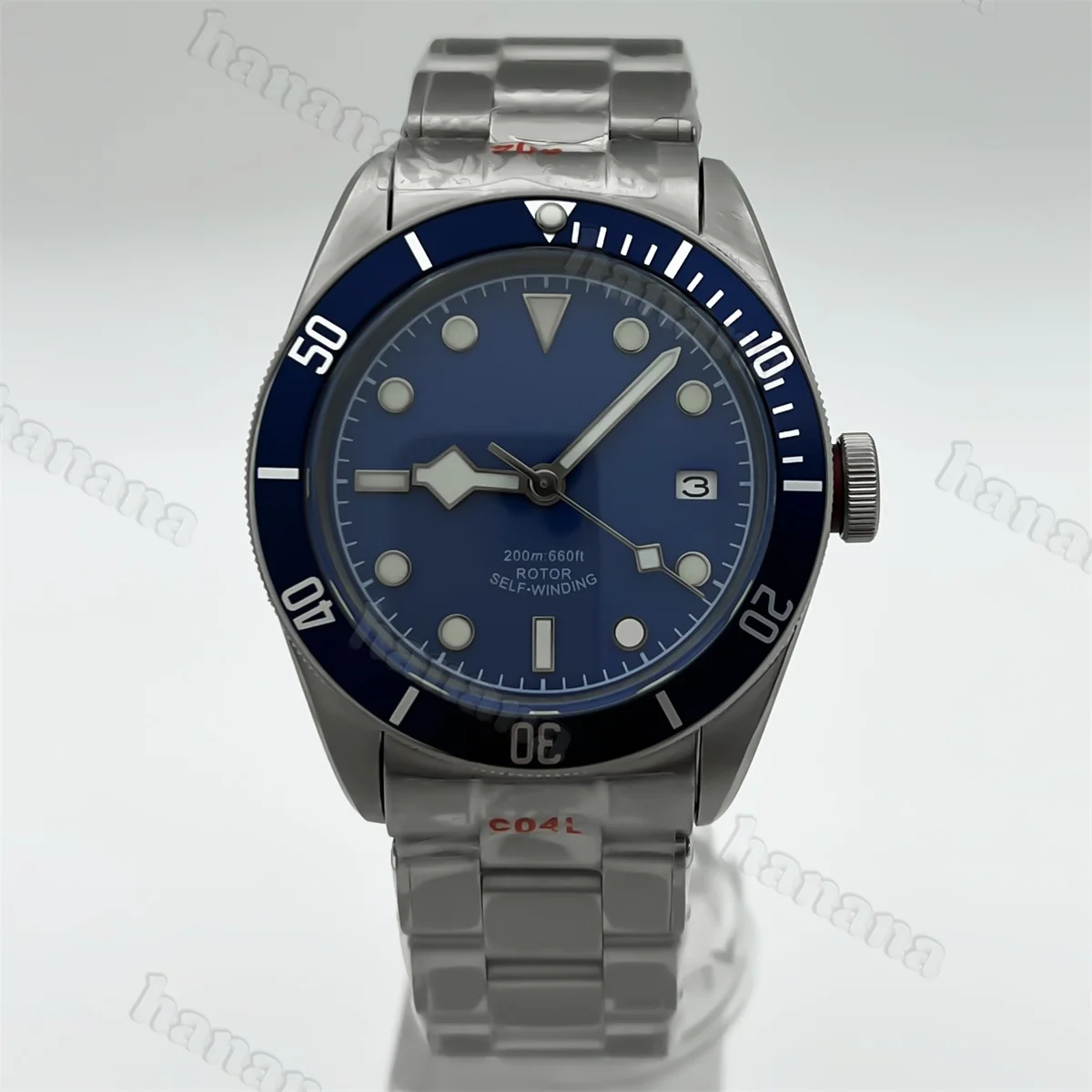 41mm NH35A PT5000 Men's Diving watch Sapphire glass Aluminum bezel Blue dial Green luminous stainless steel bracelet waterproof