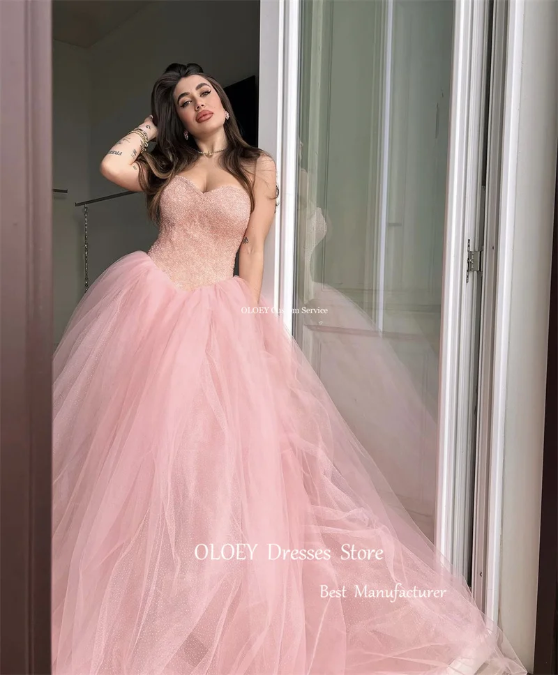 OLOEY-Robe de soirée longue rose en dentelle, tenue de Rh, tulle, paillettes, arabe, Dubaï, quelle que soit la cérémonie, 2023