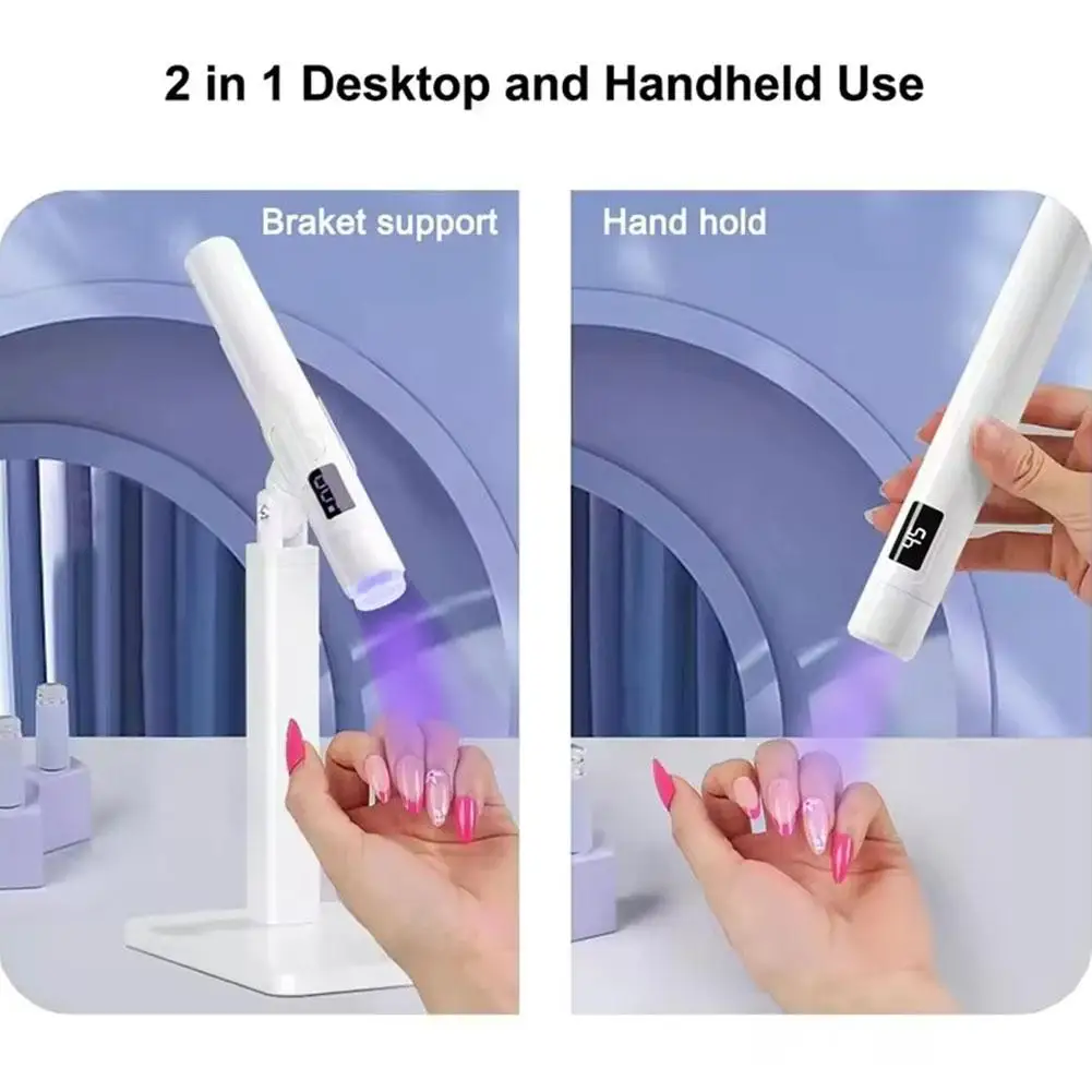 LED UV Nail Lamp with Stand Handheld UV Light with LCD Display for Gel Nails Rechargeable USB Nail Dryer for Fast Curing
