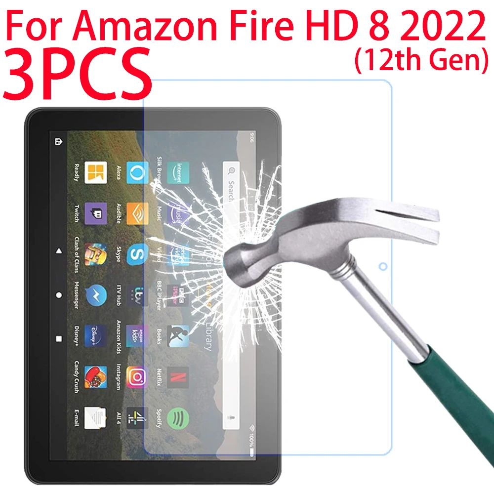 

3 шт. 9H закаленное стекло для защиты экрана для Amazon Fire HD 8 2022 8,0 дюймов закаленное стекло 12-го поколения защитная пленка