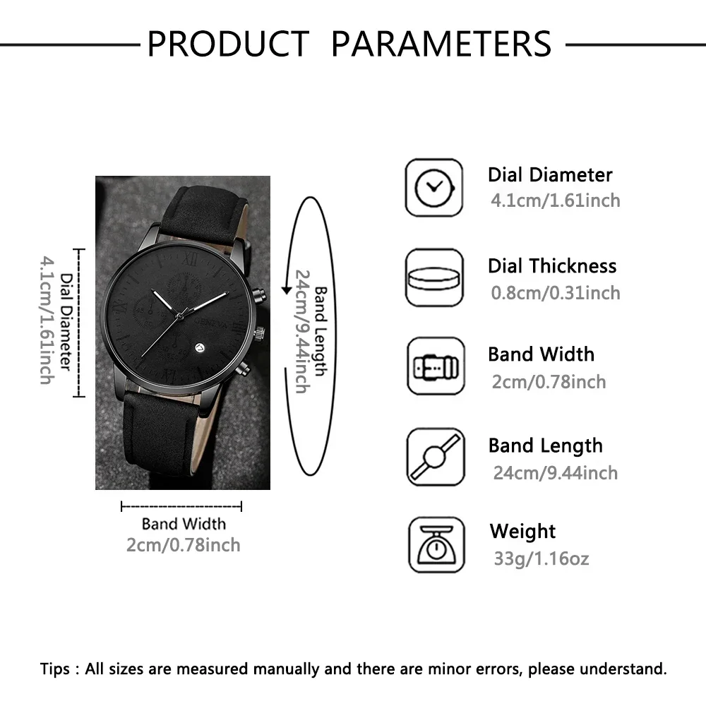men's watch steel strap quartz watch strap necklace bracelet set suitable for daily wear and holiday gifts