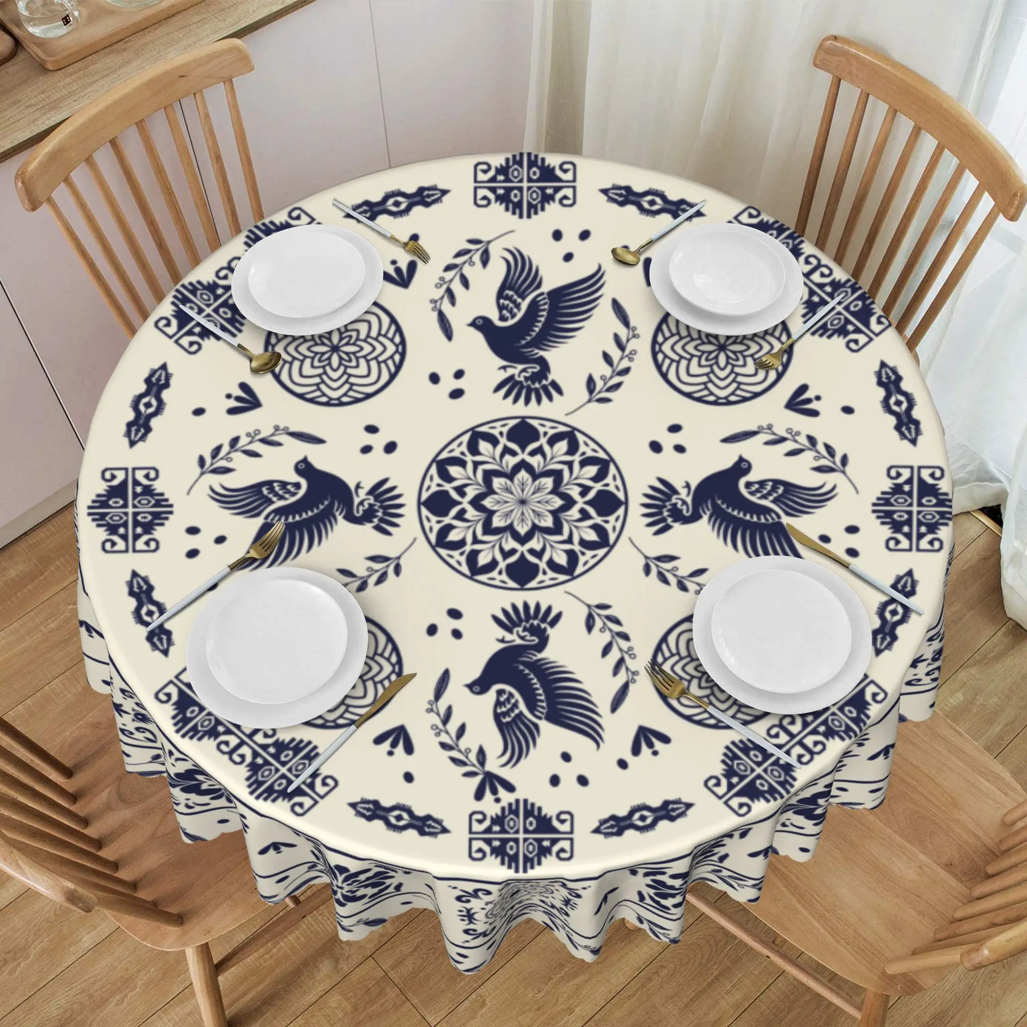 Vintage Bohemian Style Tablecloth, Featuring Birds, Flowers, Leaves, and Geometric Patterns, Available in Various Sizes, with Embossed Edges, Waterproof, Wrinkle-Resistant, and Fade-Resistant, Perfect for Party and Holiday Decorations, Indoor and Outdoor Use, Ideal Gift for Family and Friends, Rectangular and Round Table Covers, Suitable for Spring, Summer, Autumn, and Winter, for Home Kitchens, Rooms, Courtyards, Balconies, Picnics, Cafes, and Restaurant Tables H110