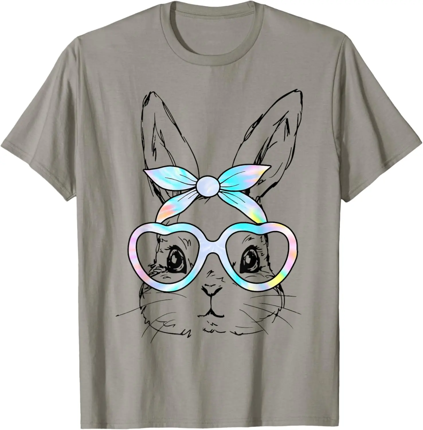 

Bunny Rabbit Tie Dye Glasses Girl Easter Day Graphic T-Shirt Cute Cotton Short Sleeve Tee