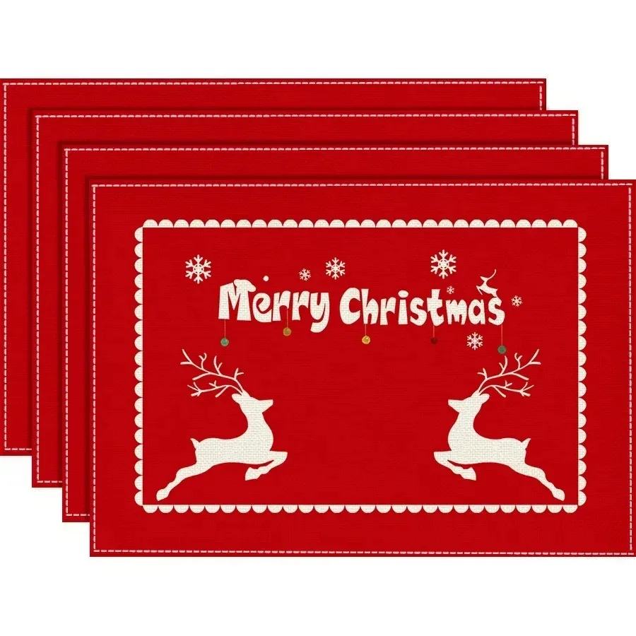 Checkered Christmas-themed Linen Placemats Linen Table Mats Party Decorations Non-slip and Heat-resistant Kitchen Table Mats