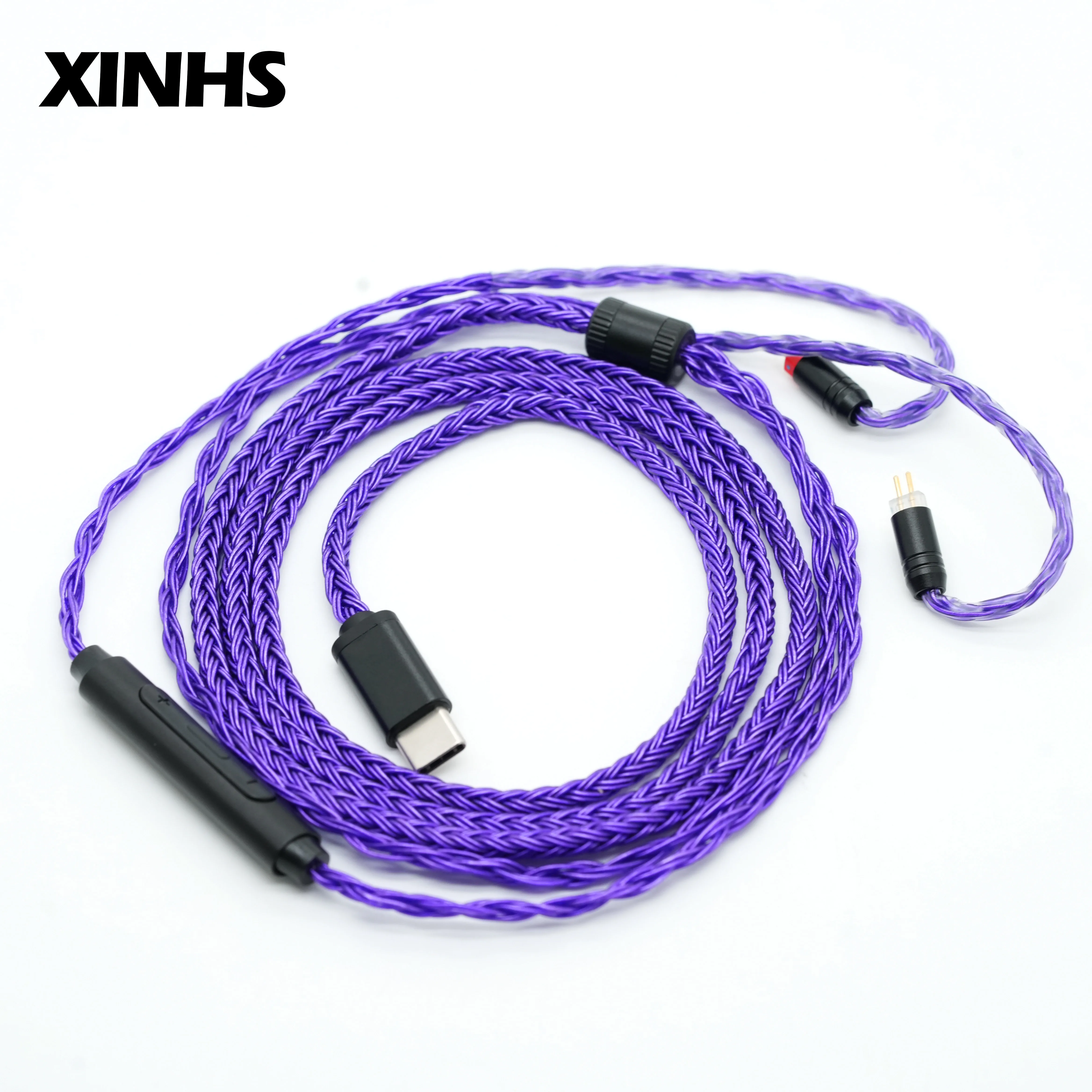 XINHS X10 16 Core Purple Silver Plated Copper HiFi Earphone Upgrade Cable with Mic Type-C 0.78 2Pin TFZ QDC MMCX IEM