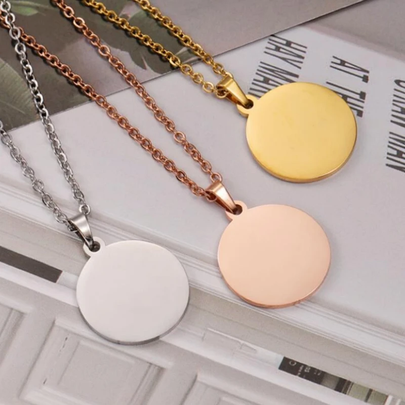 10Pcs 50cm 60cm Chain Round Disc Pendant Necklace Mirror Polish Stainless Steel Chain Necklace For Womens