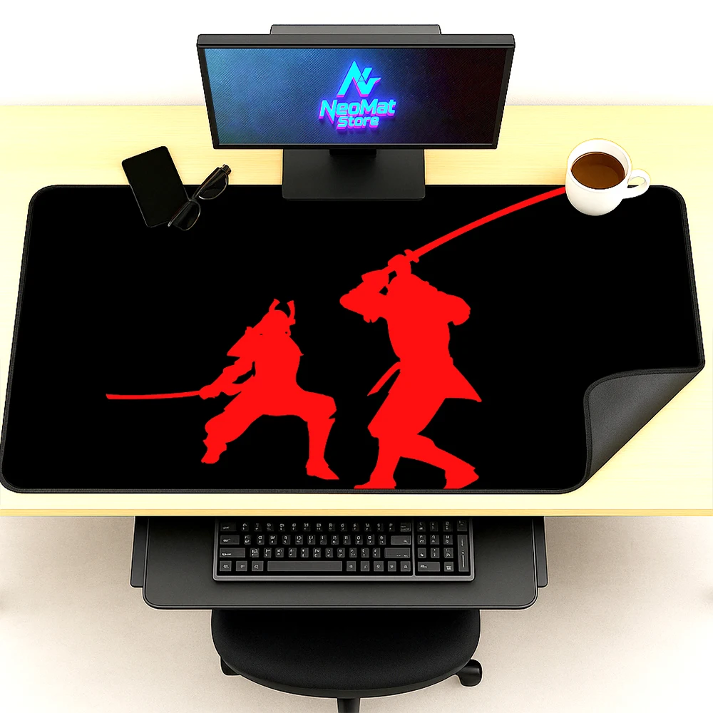 

Samurai Mouse Pad Big Gaming Accessories Computer Mat Black Mousepad Anime Rubber Desk Protector Mause Pad Xxxl Japan Desktop
