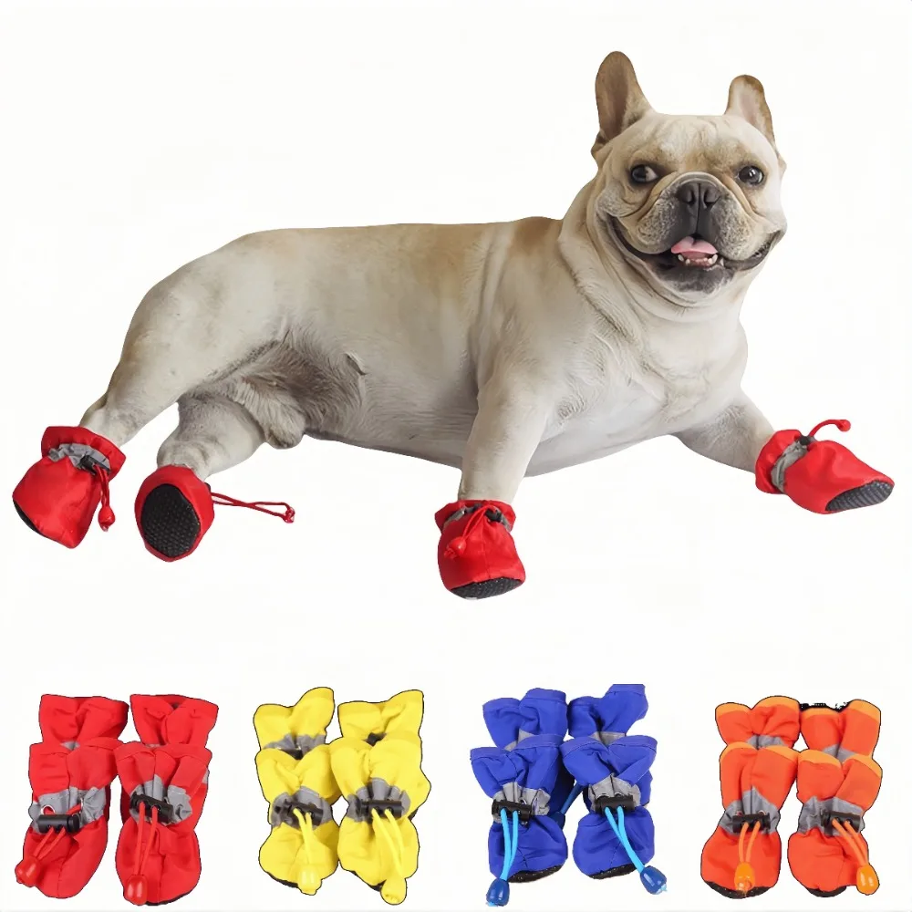 4pcs Обувь Для Собак Waterproof Pet Dog Shoes Anti-slip Rain Boots Footwear for Cats Dogs Puppy Pet Booties Pet Paw Accessories