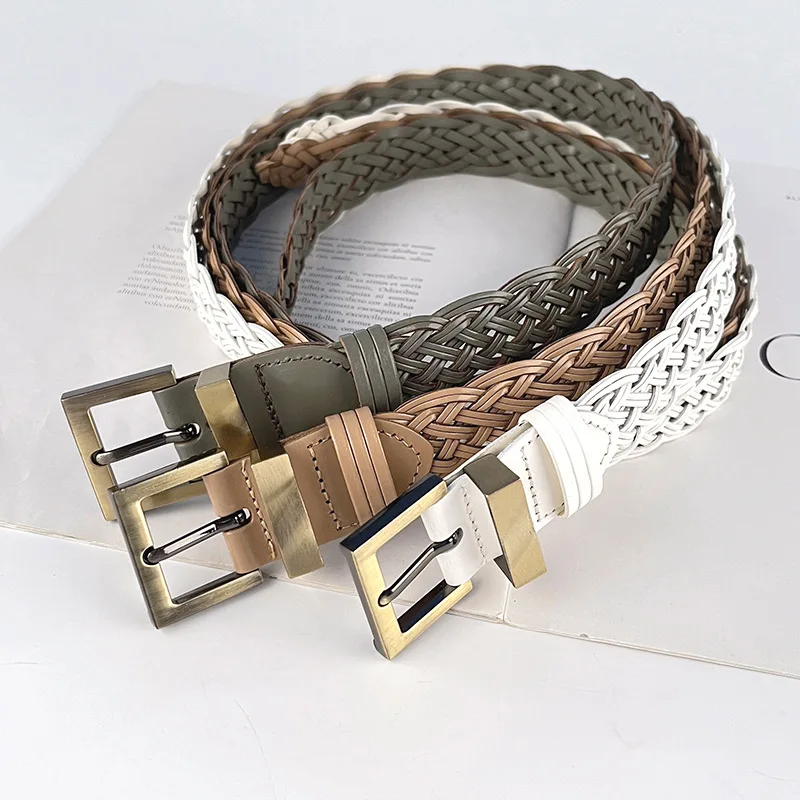 Hand-woven vintage women's belt Bohemian fashion casual jeans Dresses women's hole-free pin buckle belt