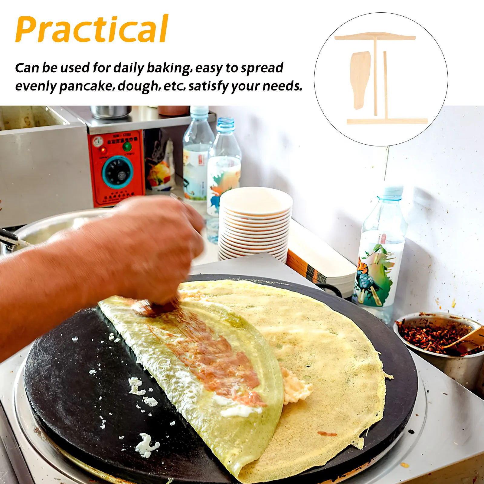 1Set Wooden Crepe Spreader with Spatula Pancake Maker Kit Household Baking Tool for Even Dough Spreading Professional Kitchen
