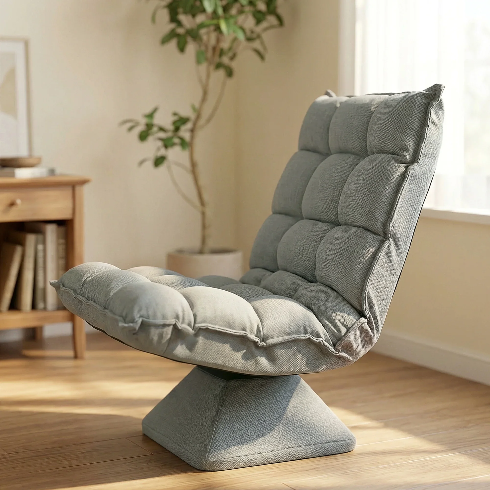 360 ° Sillón de suelo giratorio, respaldo ajustable en 5 posiciones, 120. ° Silla reclinable para videojuegos, con acolchado de 15 cm de grosor, tapizada en microfibra, sin reposabrazos, ideal para el descanso y el ocio, con estructura de acero reforzado, perfecta para leer, jugar, usar en la sala de estar o en un apartamento.