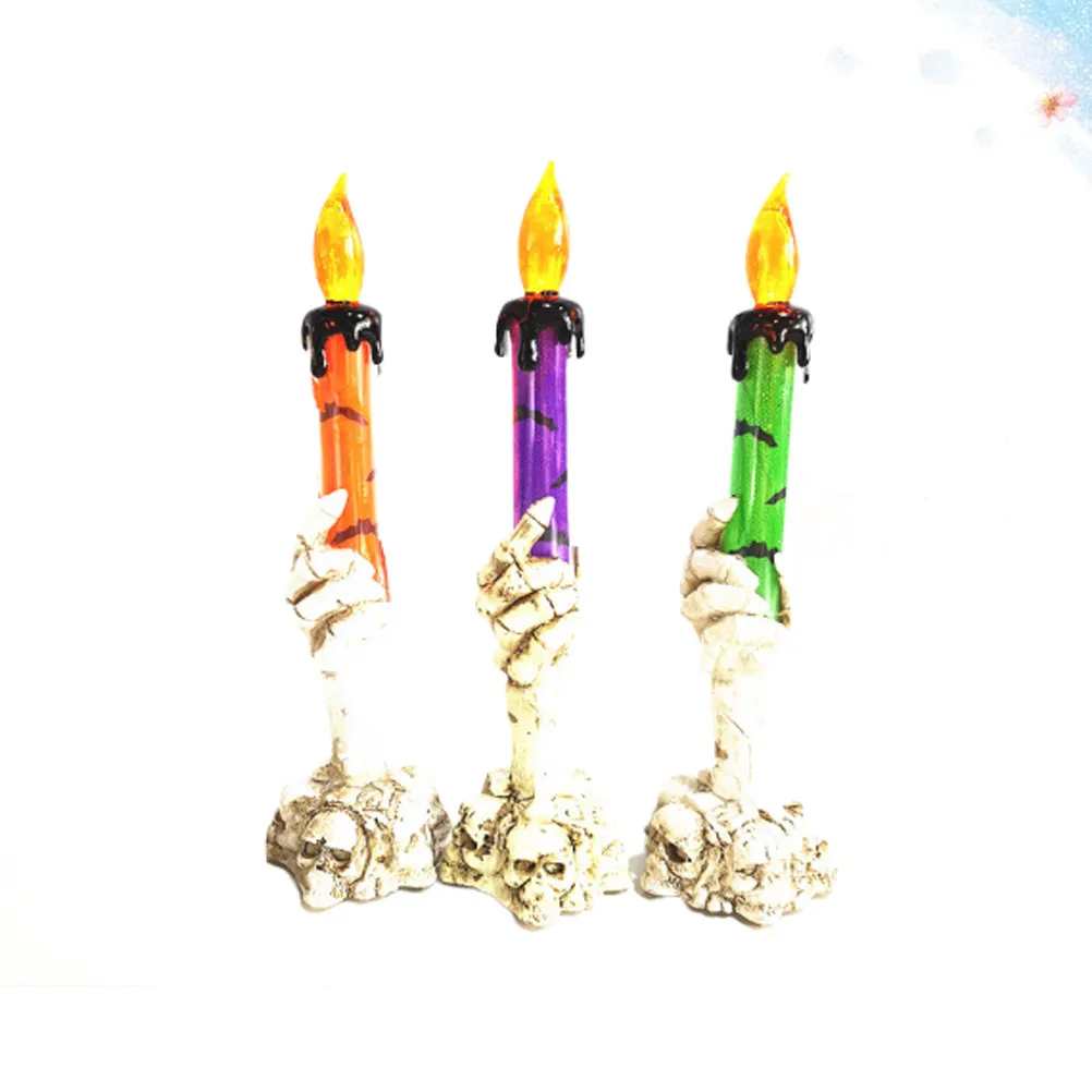

3pcs Led Flashing Light Halloween Hand Holding Flame Decorative Electronic For Party Haunted