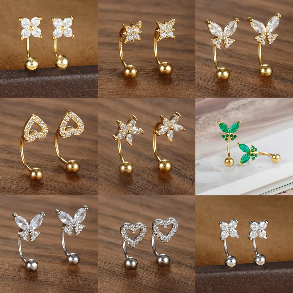 Minimalny kryształ ze stali nierdzewnej CZ w kształcie litery C kolczyki do uszu dla kobiet Hoop Helix Tragus chrząstka muszla Daith Piercing biżuteria
