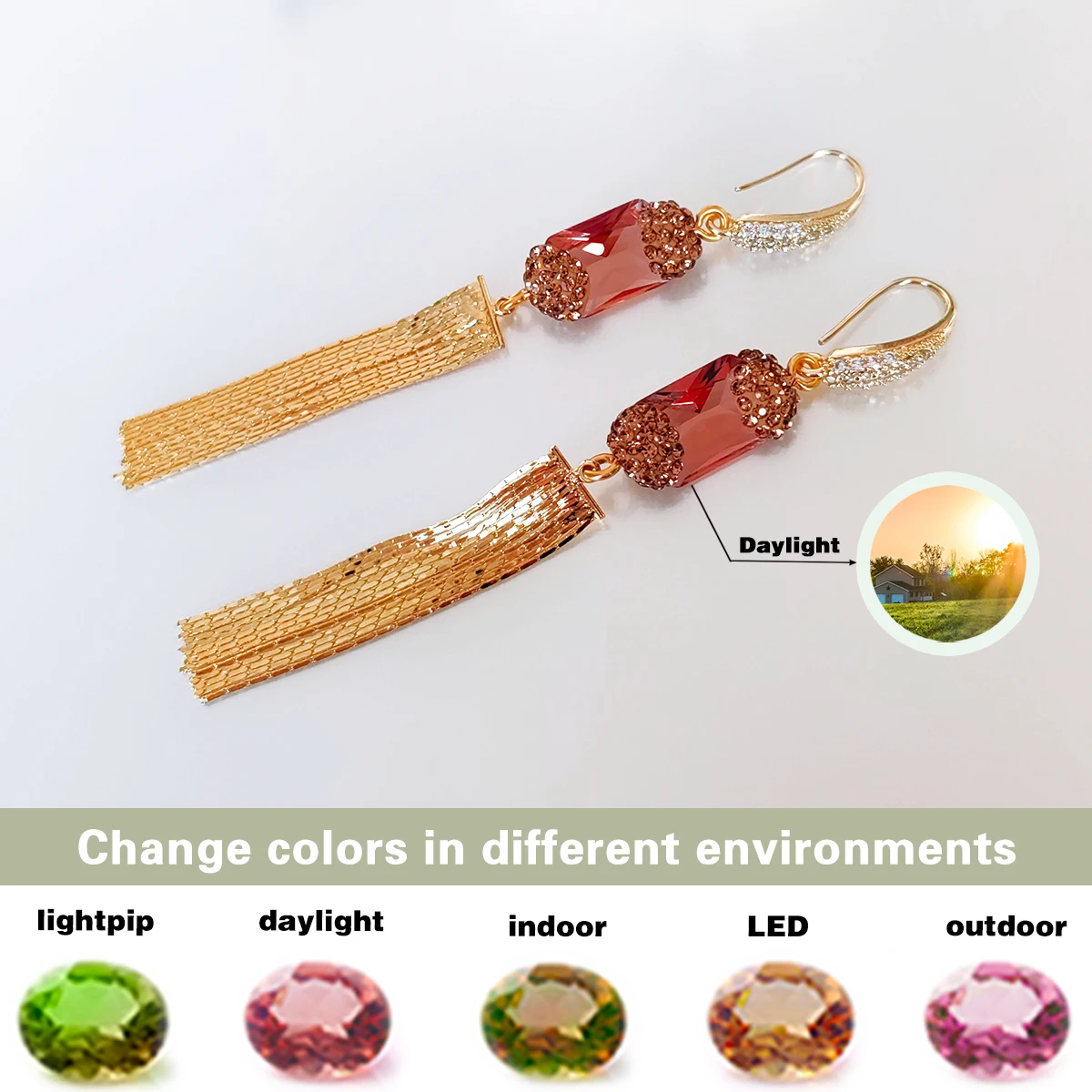 color changing sultanite diaspore Rectangular earrings according to different lighting changes different color elegant for women