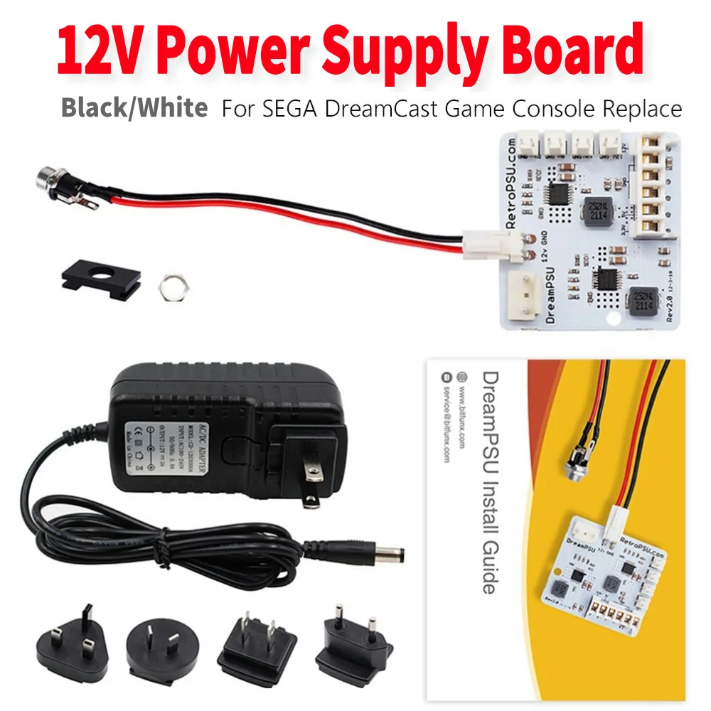 Rev2.0 Dream PSU 12V Power Supply Board+Power Plug Adapter For Sega Dreamcast Power Strip Replacement Parts for SEGA Dreamcast