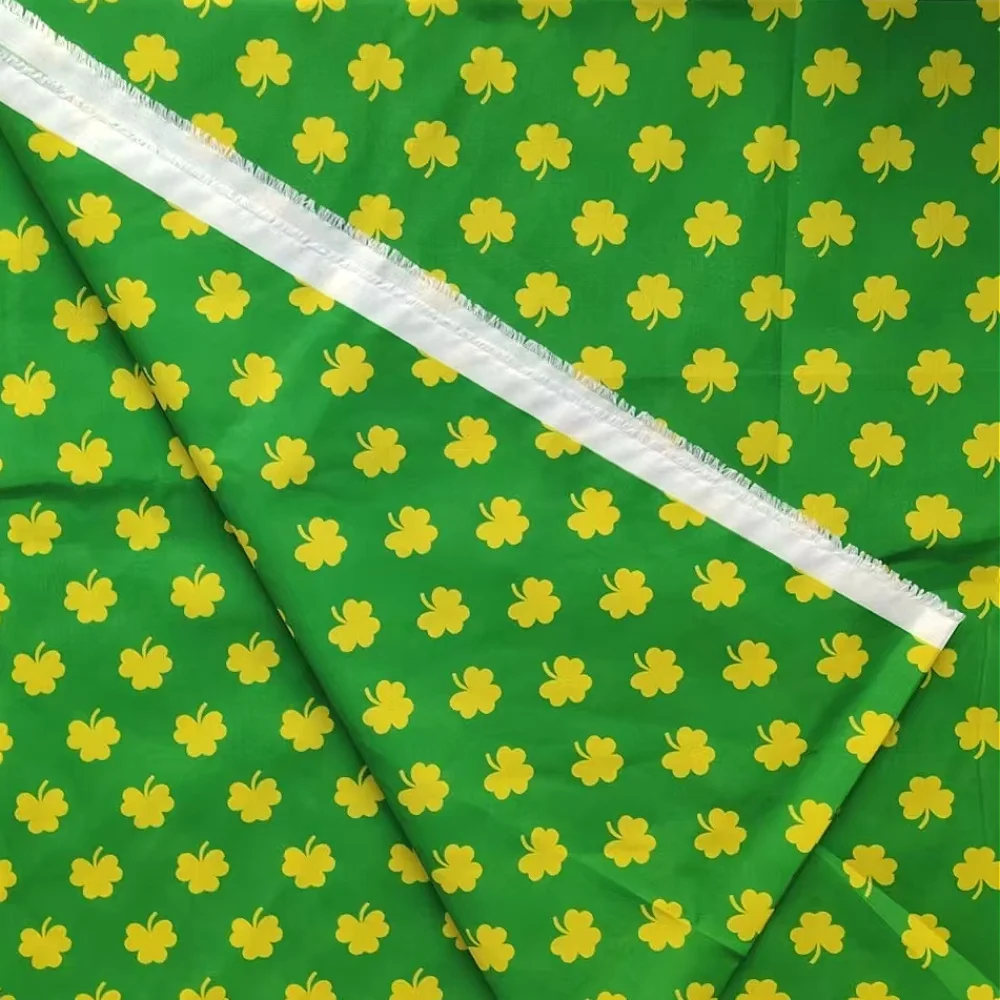 100% Polyester Fabric Lucky Shamrock Fabric Celebrate Irish Tradition with Vibrant Green and Yellow Clovers by 57.08*39.37inches