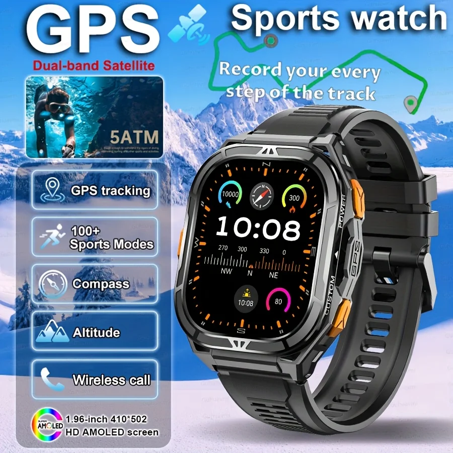 

2025 мужские умные часы с GPS-позиционированием, аккумулятор 480 мАч, 5 АТМ, высококачественное подключение Bluetooth, умные часы из сплава с подсчетом шагов на корпусе