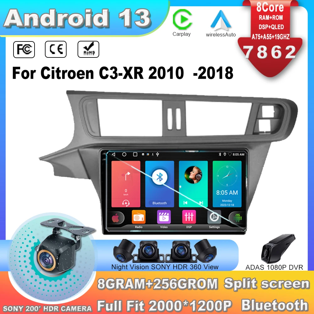 Car Radio For Citroen C3-XR 2010  -2018 Android 13 Auto GPS Navigation Multimedia Navigation Video Player Carplay WIFI 7862CPU