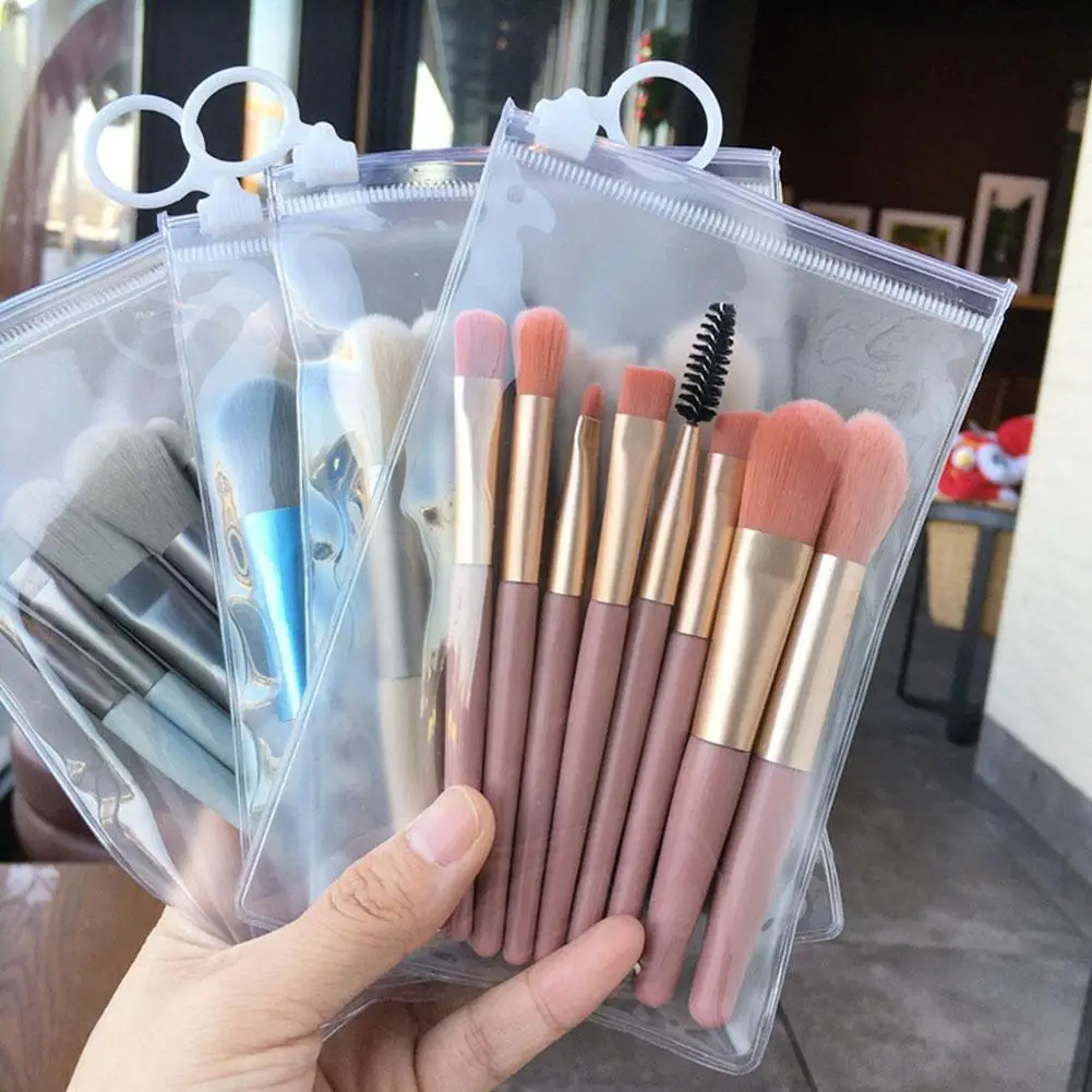 Juego de Mini brochas de maquillaje, 8 piezas, portátil, base, polvo suelto, sombra de ojos, cejas, Kit de pinceles para pestañas, herramientas de maquillaje