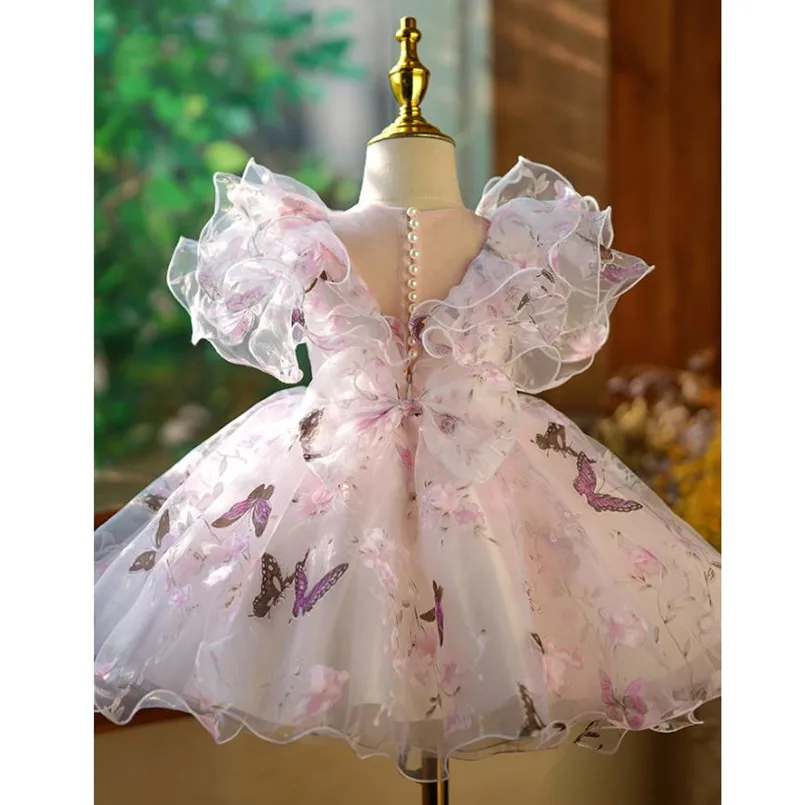 Abito da sera da principessa per bambini alla moda stampato con volant Design matrimonio compleanno battesimo pasqua Eid Party Girls abiti A2598