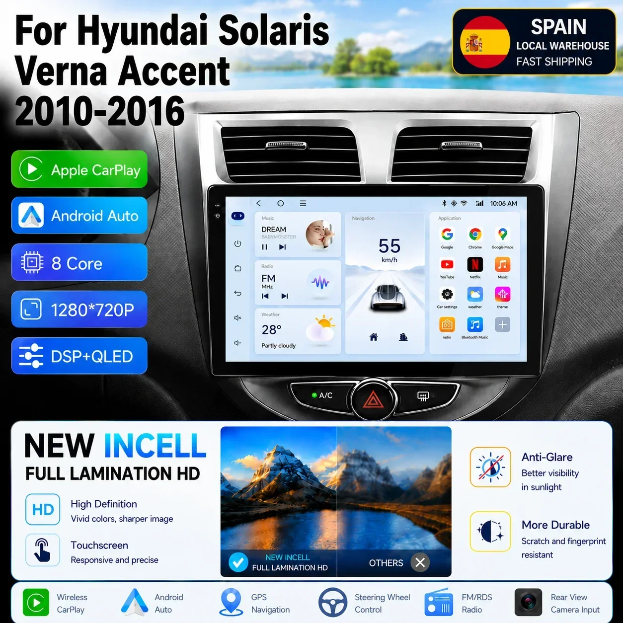 Per Hyundai Solaris Verna Accent 1 2010-2016 Android 14 Carplay 2DIN Lettore Multimediale GPS 4G DVD Unità Principale per Autoradio