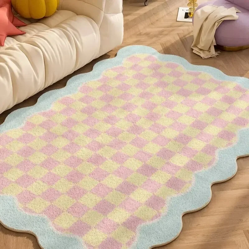 VIKAMA Floral Checkerboard Checkerboard Shaped Soft Comfortable Imitation Cashmere Carpet Home Living Room Bedroom Sofa Blanket