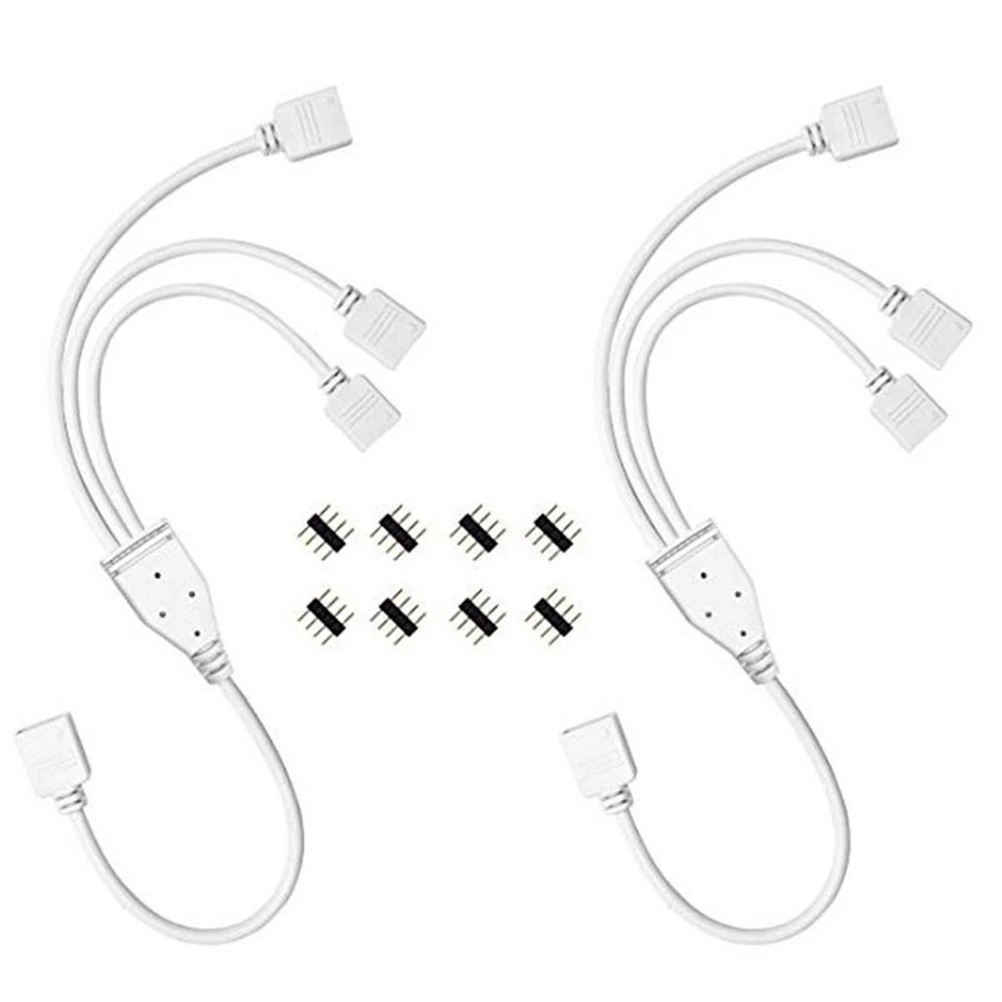 

2 Pcs 4 Pin LED Strip Splitter Connectors Splitter Cables with 8 Pack Male 4 Pin Plugs for One to Three 5050 3528 RGB LED