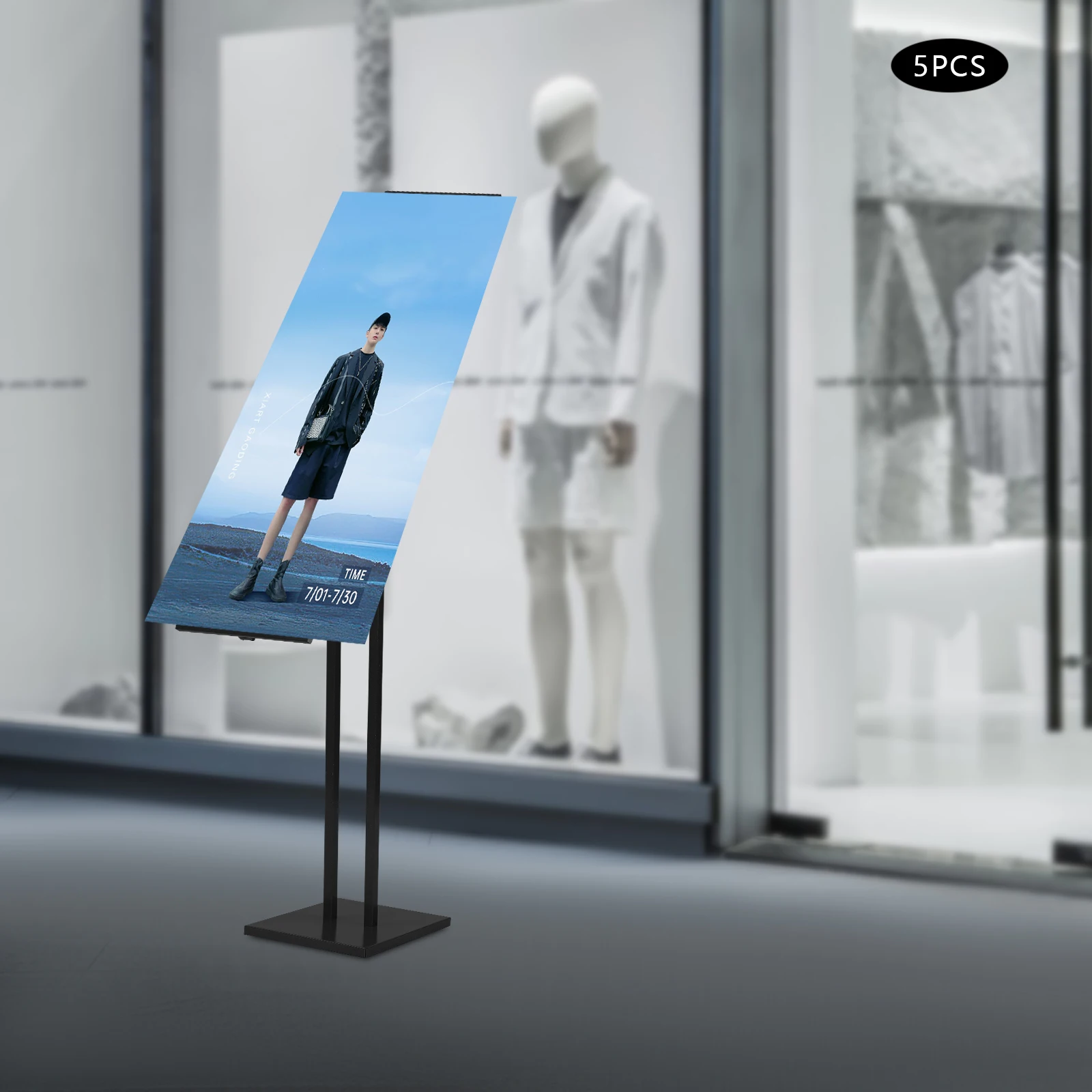 

Черное железо, регулируемая рекламная подставка 130-150 см, подставка для костюма из 5 предметов, вращающаяся на 360 градусов напольная подставка для плакатов