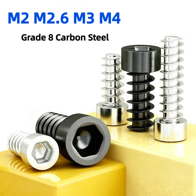50-200pcs M2 M2.6 M3 M4 Grade 8 Carbon Steel Black/Nickel Plated Round Cylindrical Head Hexagonal Self Tapping Flat Tail Screw