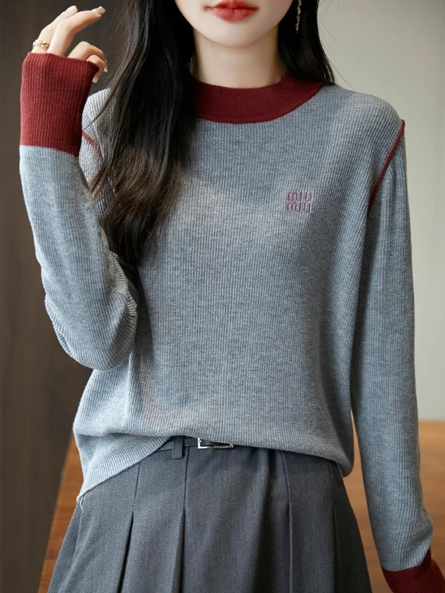 

Faionable Patchwork f High Ne Pure Wool Knitwear Women's Slim Fit Sweater Autumn Winter New Arrival Commute Sle