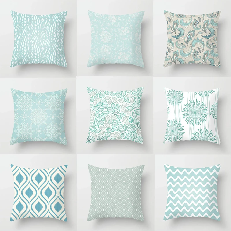 Short plush material pillowcaseMint green series cushion cover home living room sofa decoration geometric print pattern square p
