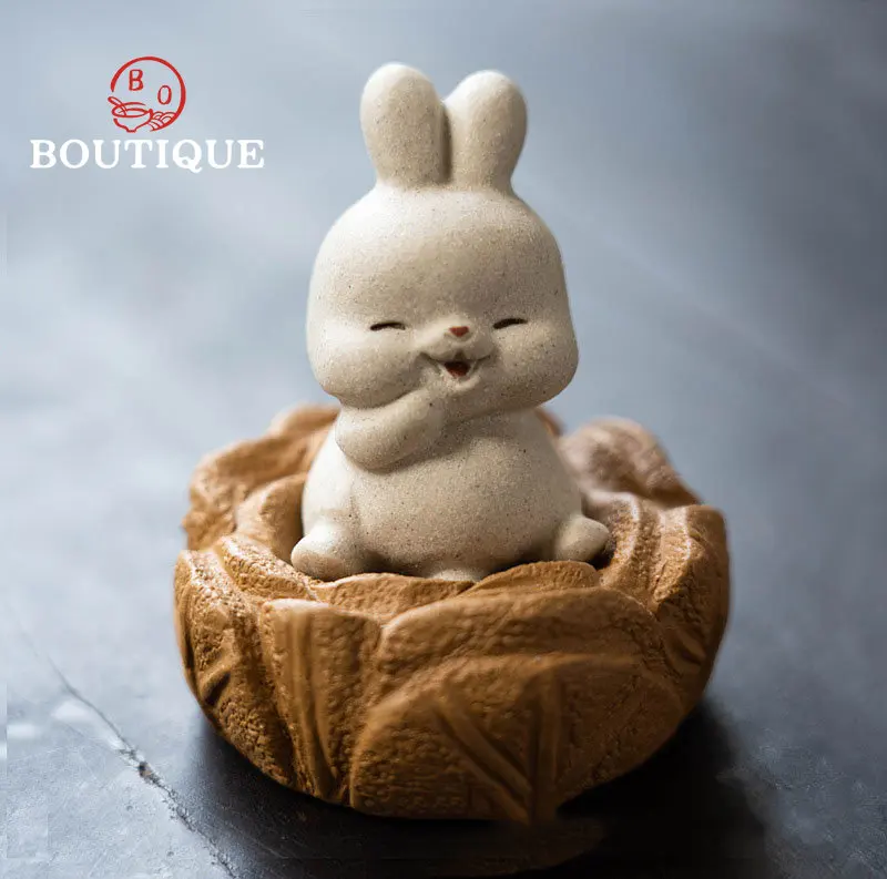 1PC Boutique Yixing Purple Clay Rabbit Cabbage Tea Pet Creativity Tea Playing Tea Tray Small Ornament Sculpture Tea Set Crafts