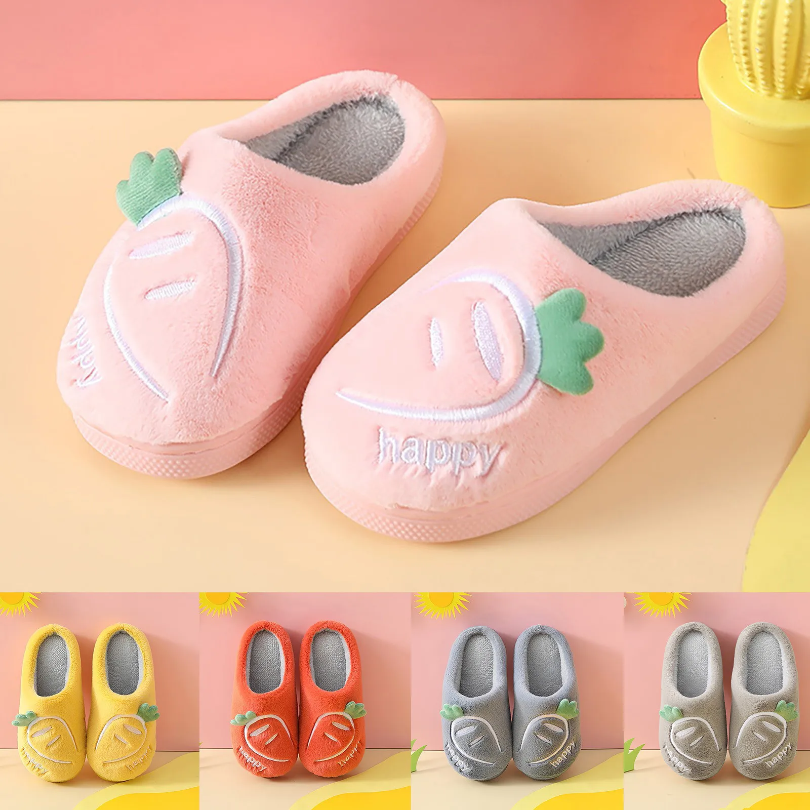 Children's Multiple Cute Cartoon Flat Plush Slippers Soft Sole Non-slip Winter Warm Baby Boys Girls Indoor Home Cotton snow Shoe