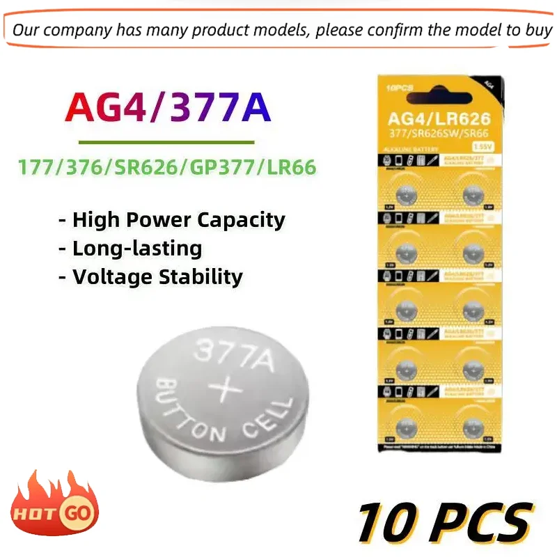 High Quality AG4 LR626 1.55V Alkaline Watch Battery 377 SR626 177 626A 377A CX66W for Toy Calculator Car Key Clock Button Cell